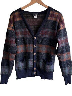 Vintage Mark Shale Pure Wool Plaid Cardigan Grandpa Sweater Preppy